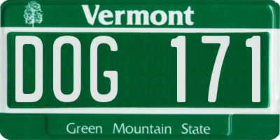 VT license plate DOG171