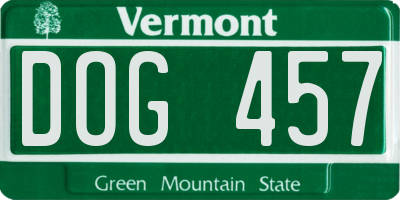 VT license plate DOG457