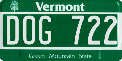 VT license plate DOG722