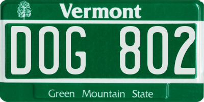VT license plate DOG802