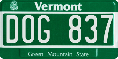 VT license plate DOG837