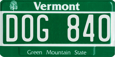 VT license plate DOG840