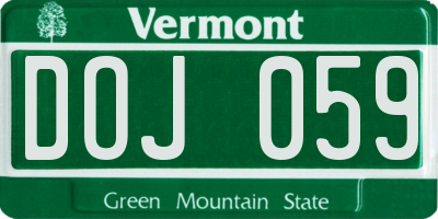 VT license plate DOJ059