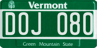 VT license plate DOJ080