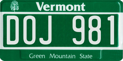VT license plate DOJ981
