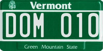 VT license plate DOM010