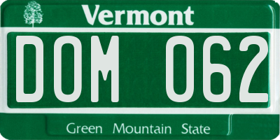 VT license plate DOM062