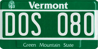 VT license plate DOS080