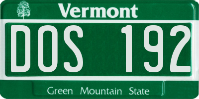 VT license plate DOS192