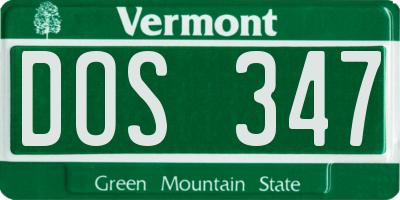 VT license plate DOS347