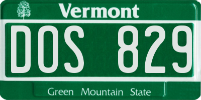 VT license plate DOS829