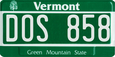 VT license plate DOS858