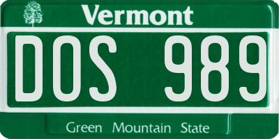 VT license plate DOS989