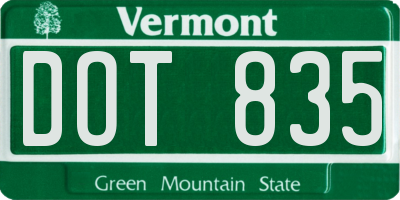 VT license plate DOT835