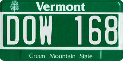 VT license plate DOW168