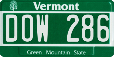 VT license plate DOW286