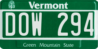 VT license plate DOW294