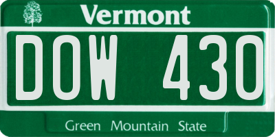 VT license plate DOW430