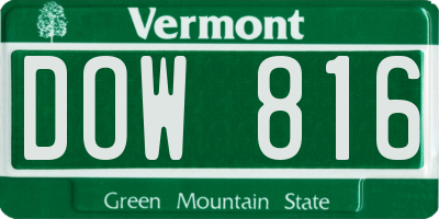 VT license plate DOW816
