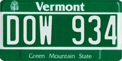 VT license plate DOW934