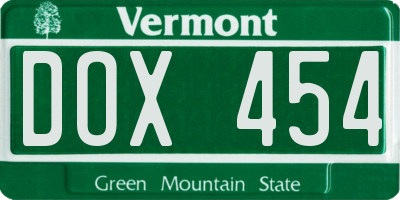 VT license plate DOX454