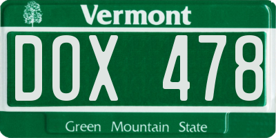 VT license plate DOX478