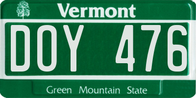 VT license plate DOY476