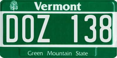 VT license plate DOZ138