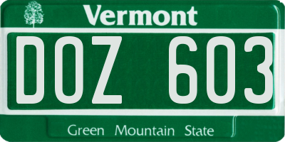 VT license plate DOZ603
