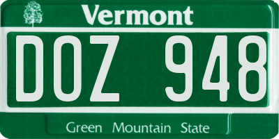 VT license plate DOZ948
