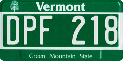 VT license plate DPF218