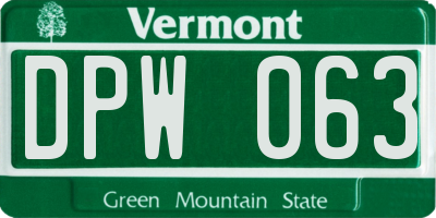VT license plate DPW063