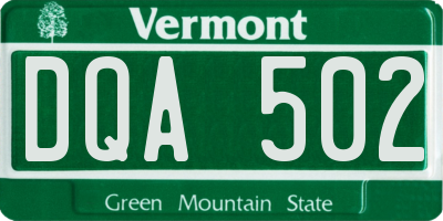 VT license plate DQA502