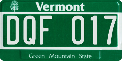 VT license plate DQF017