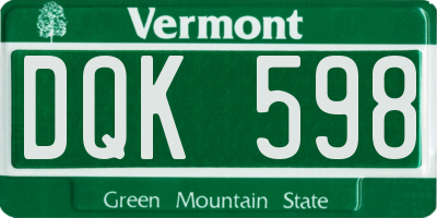 VT license plate DQK598