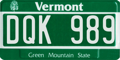 VT license plate DQK989