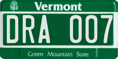 VT license plate DRA007