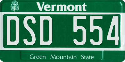 VT license plate DSD554