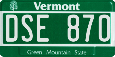 VT license plate DSE870