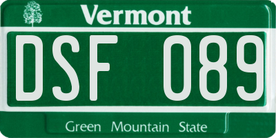 VT license plate DSF089