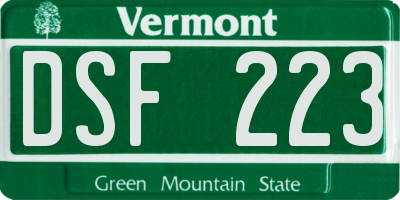 VT license plate DSF223