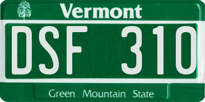 VT license plate DSF310
