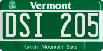 VT license plate DSI205