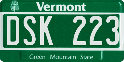 VT license plate DSK223