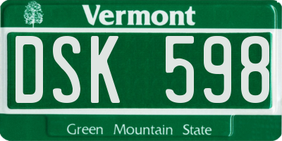 VT license plate DSK598