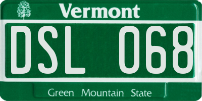 VT license plate DSL068