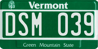 VT license plate DSM039
