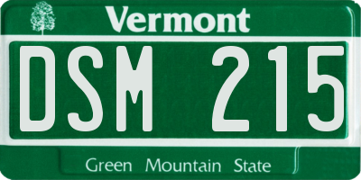 VT license plate DSM215