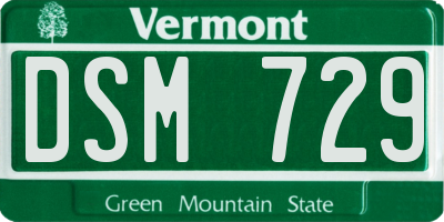 VT license plate DSM729