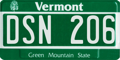 VT license plate DSN206